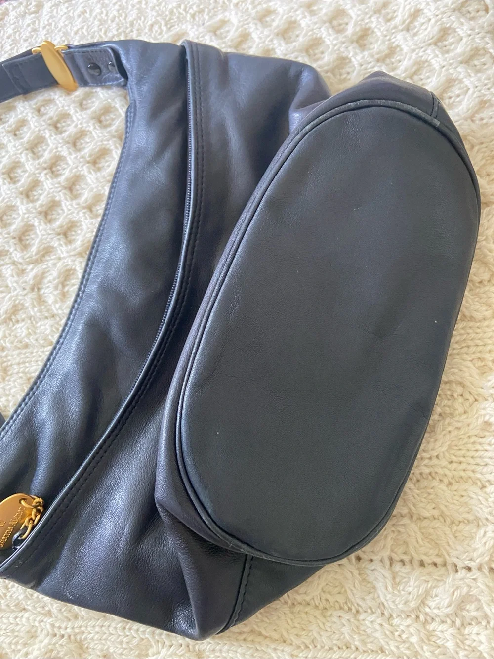 Etienne Aigner Navy Blue Leather Hobo Bag with Gold Hardware